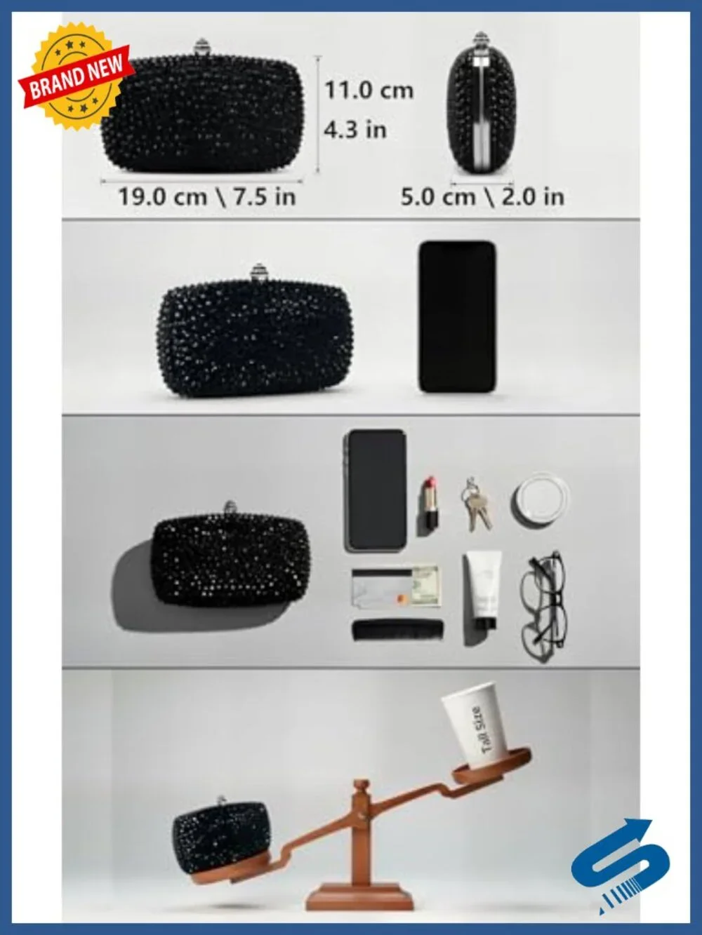 Crystal Rhinestone Clutch Evening Bag with Chain Straps